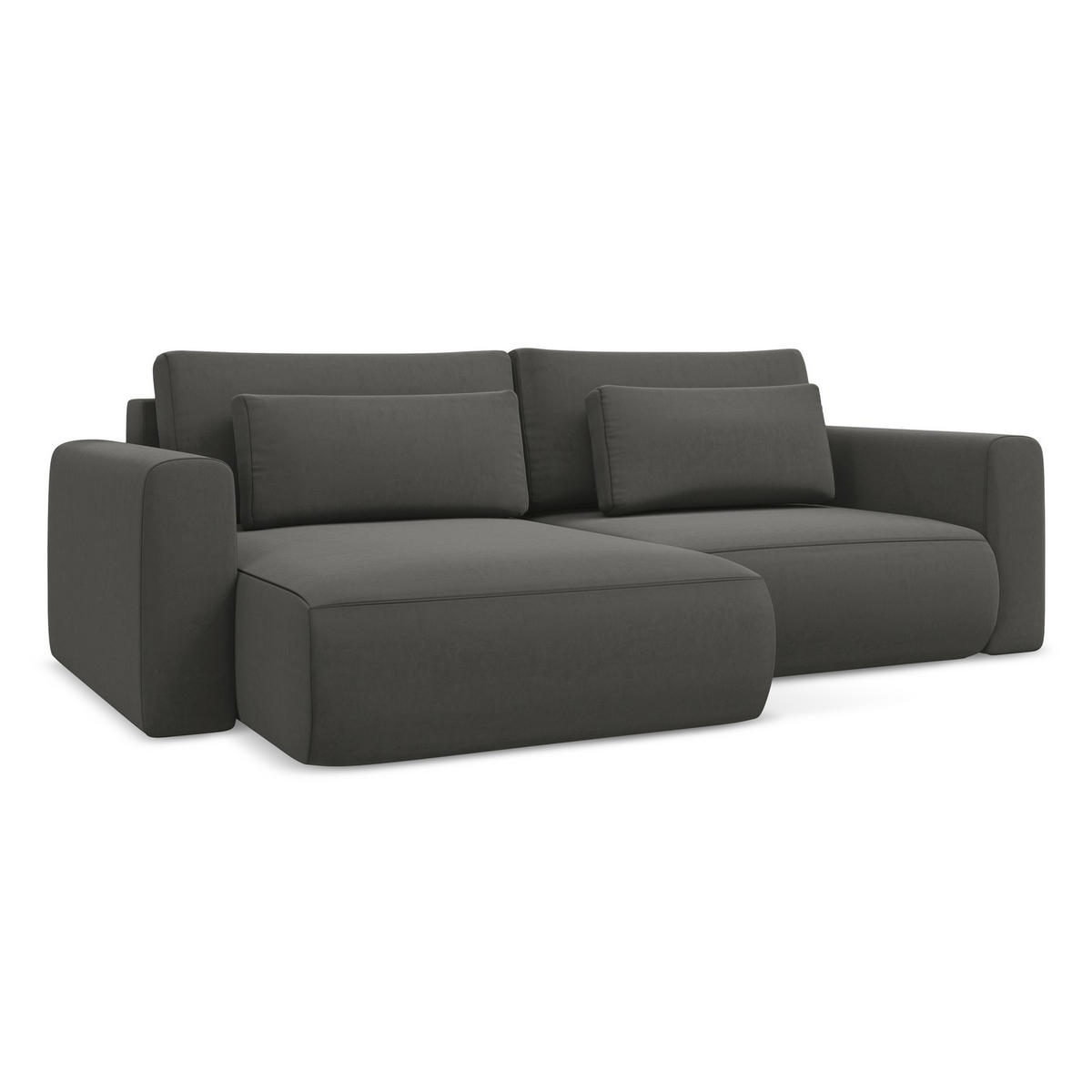 ECKSOFA mit Schlaffunktion Samt Stoff Grau - Dunkelgrau/Schwarz, Kunststoff/Textil (149/240cm) - LaMiaSofa