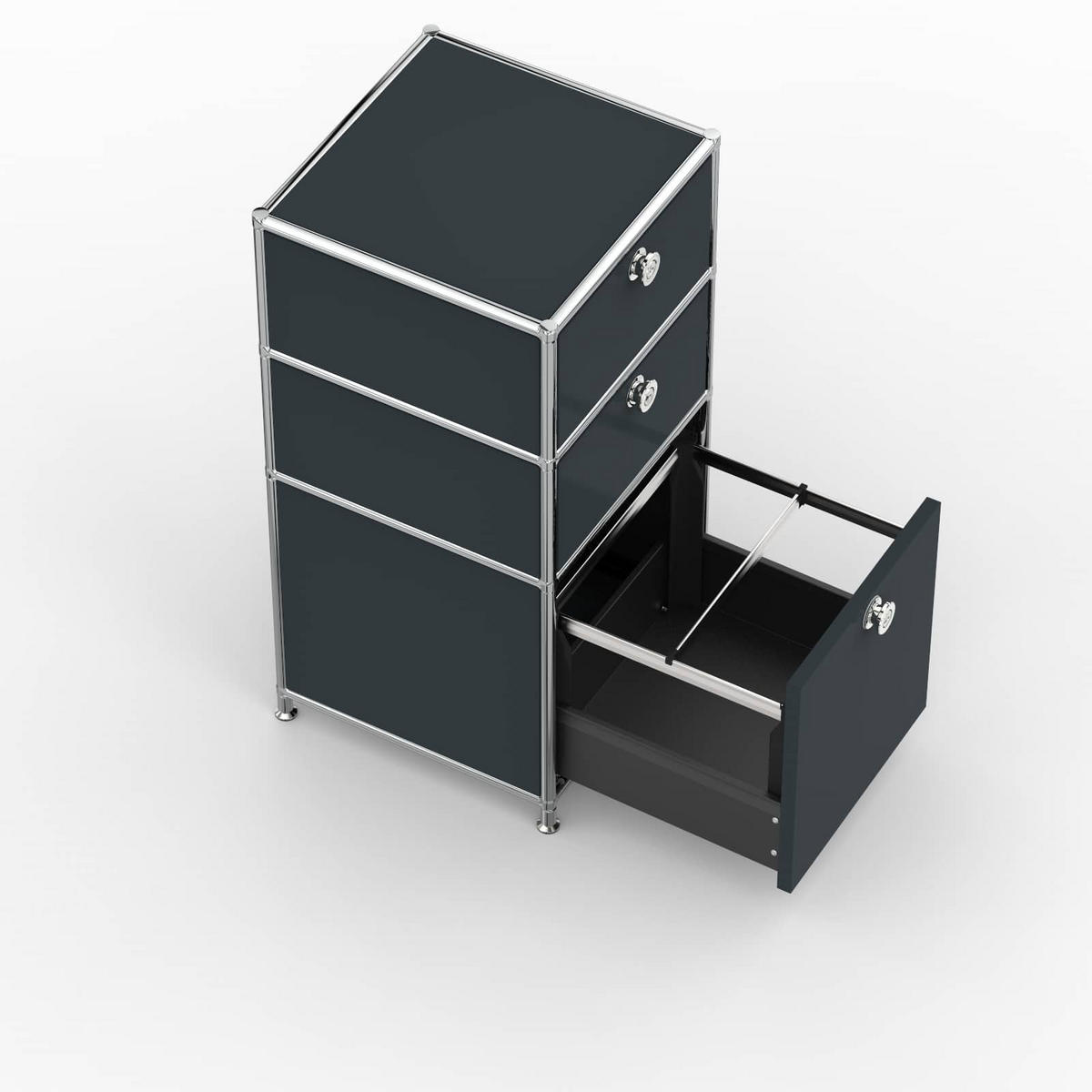 BÜRO-STANDCONTAINER, Metall, 40cm, 2 Schubladen + 1 Hängeregistratur, Anthrazitgrau - Chromfarben/Silberfarben, Metall (40/82.4/39.7cm) - Versee