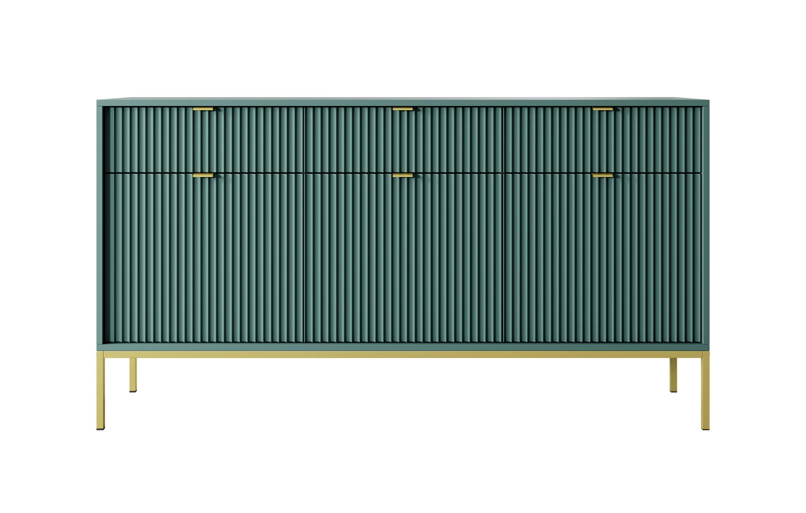 KOMMODE NOVA - KSZ154, Geriffelte Fronten, goldene Griffe 154x39x83 cm Lablador - Türkis/Goldfarben, Holzwerkstoff/Kunststoff (154/83/39cm) - DomoHome