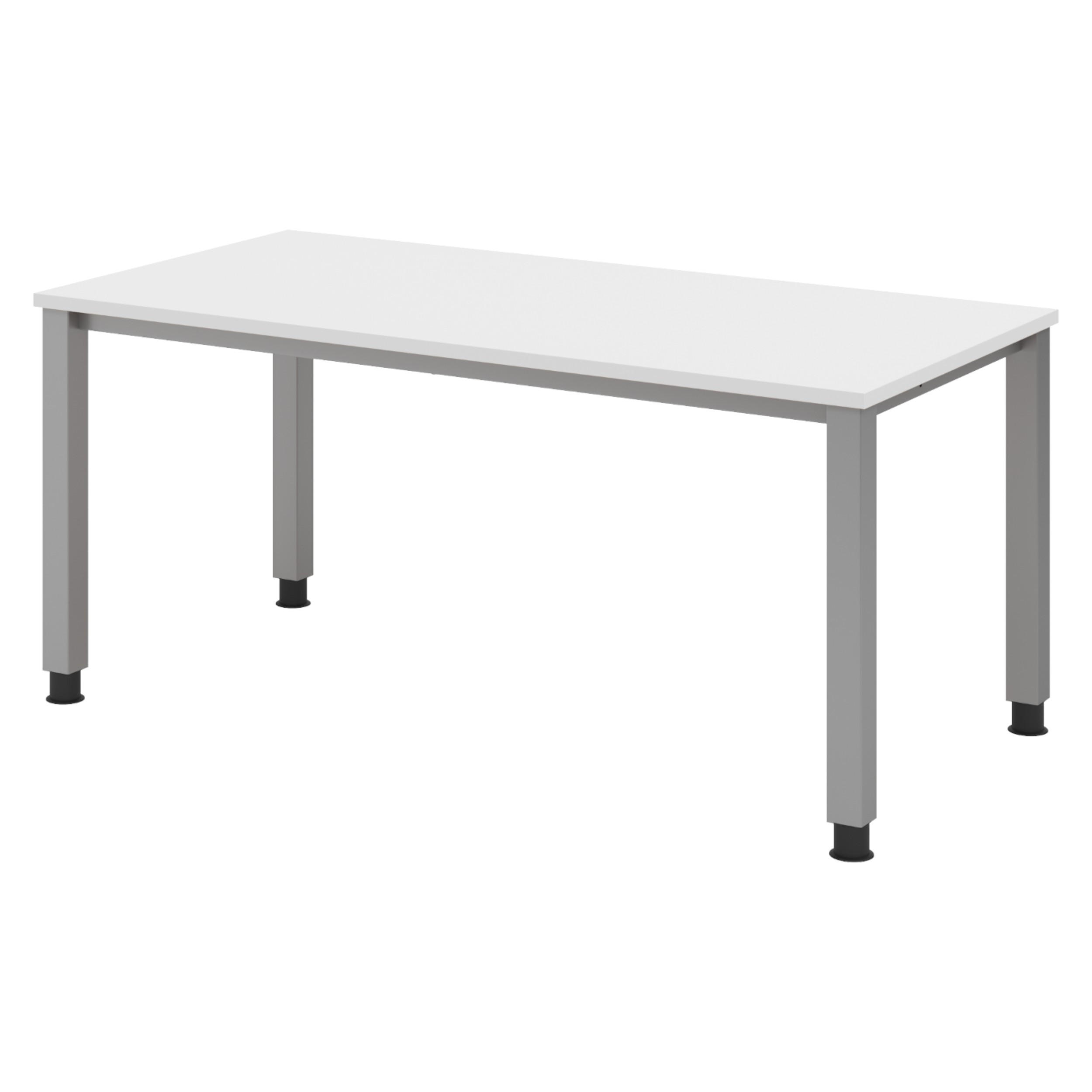 SCHREIBTISCH Serie-Q Gestell: Silber 80/160/74 cm in Weiß - Weiß, Holzwerkstoff (80/160/74cm) - bümö