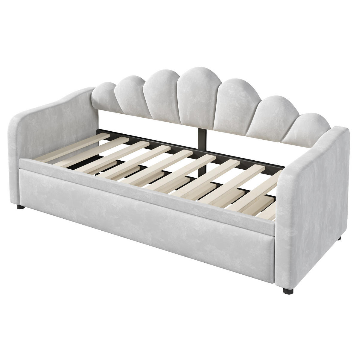 POLSTERBETT 90/200 cm in Grau mit Ausziehfunktion und LED - Grau, Holzwerkstoff/Textil (90/200cm) - WISHDOR
