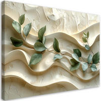 LEINWANDBILD, Grüne Zweige vor welligem Hintergrund - Beige, Textil (30/20cm) - Feeby