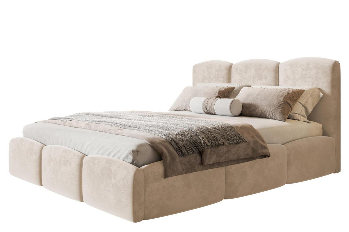 BETT 120x200 - Polsterbett mit Bettkasten und Metallrahmen - Modern Betten - Weicher Jasminstoff - Kollektion Zoya - Beige - Beige, Holz/Textil (120/200cm) - Alpi-Möbel