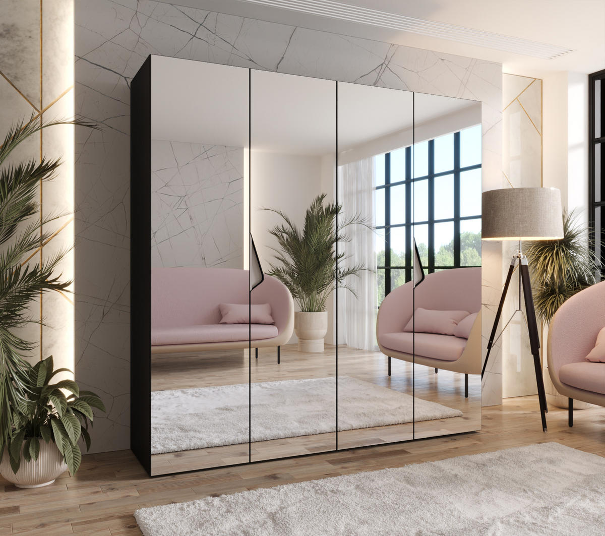 DREHTÜRENSCHRANK 202/200/52 4-türig - Beige/Schwarz, Holz/Metall (200/202/52cm) - Abiks Möbel