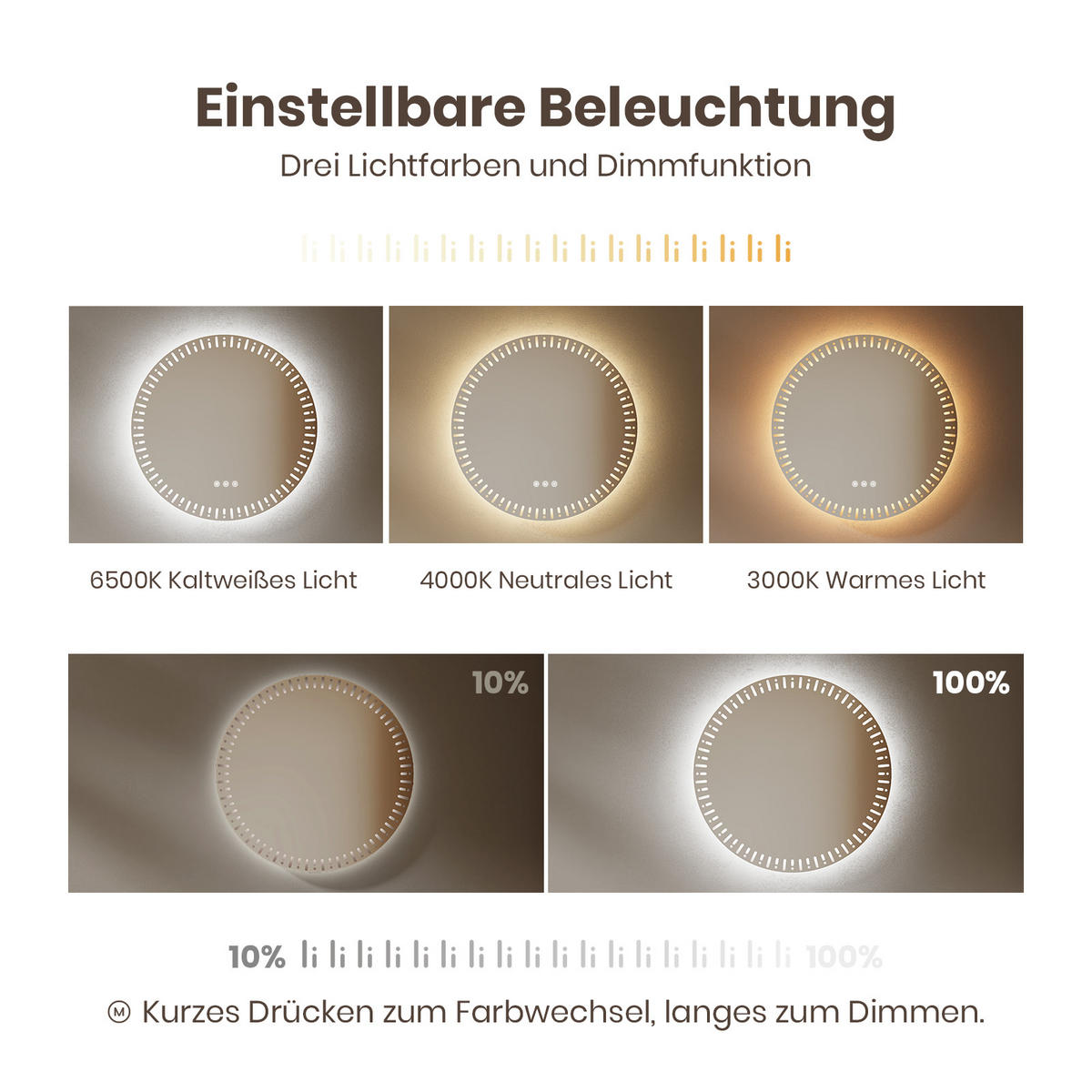 BADSPIEGEL Runder mit Beleuchtung mit Muster ф60 cm - Weiß, Glas (60/2.9/60cm) - EMKE