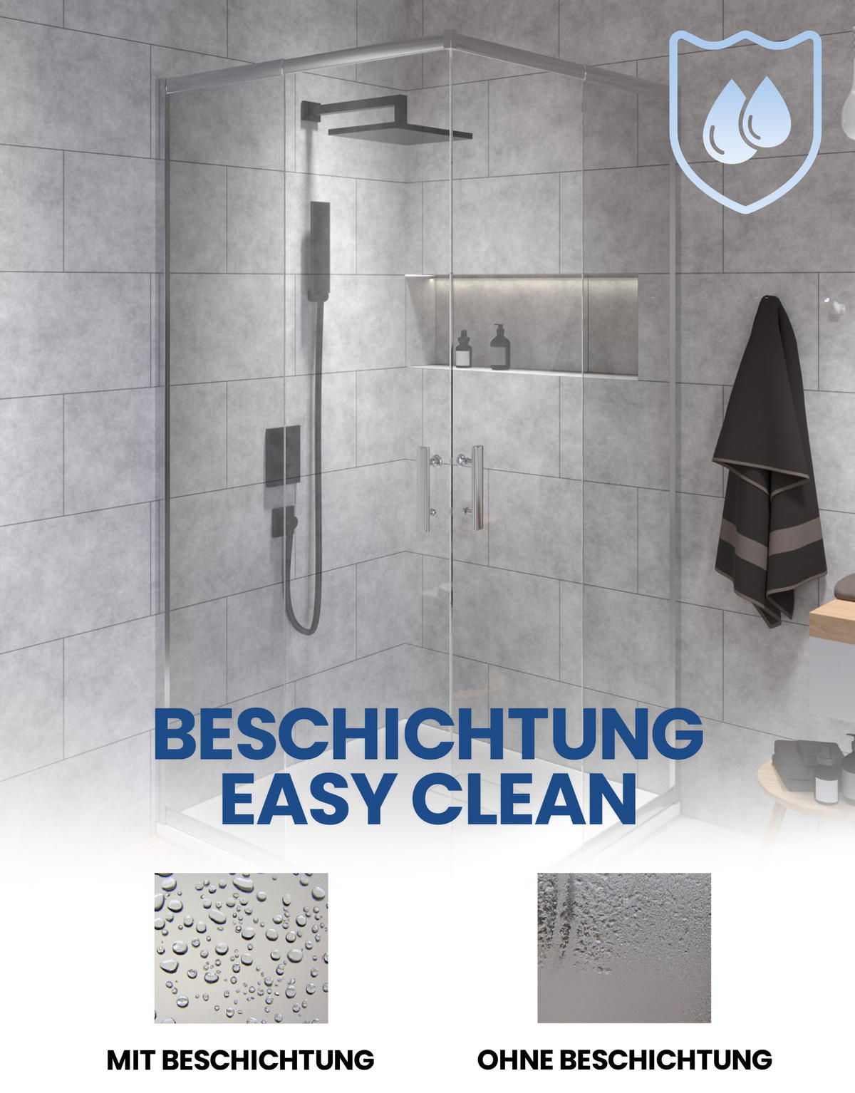 DUSCHKABINE Hela Silber/Transparent, quadratisch, 80/80/190 cm - Silberfarben, Glas (80/80/190cm) - bad land