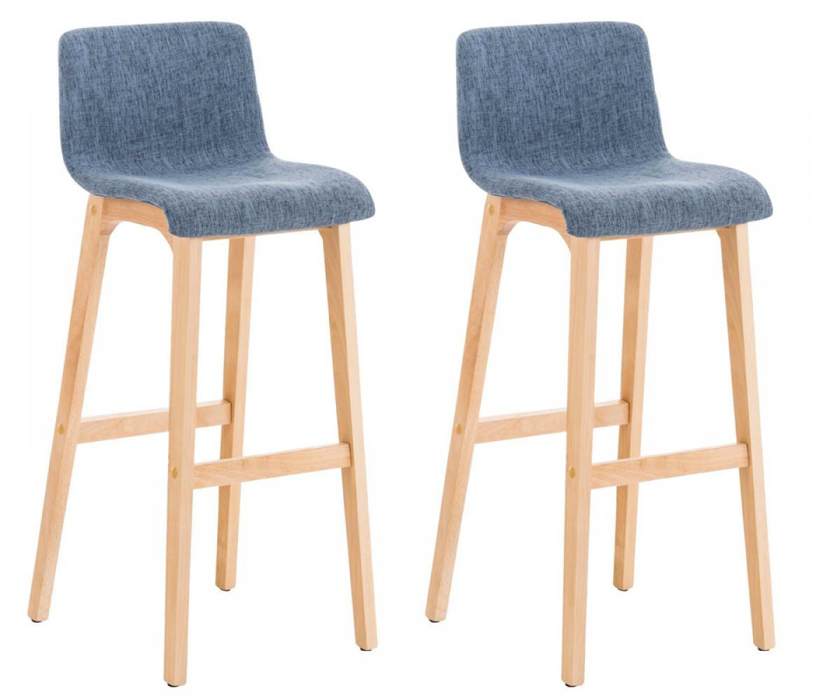 BARHOCKER 2er Set Stoff blau - Blau/Eukalyptusholzfarben, Holz/Textil (41/101/46cm) - CLP