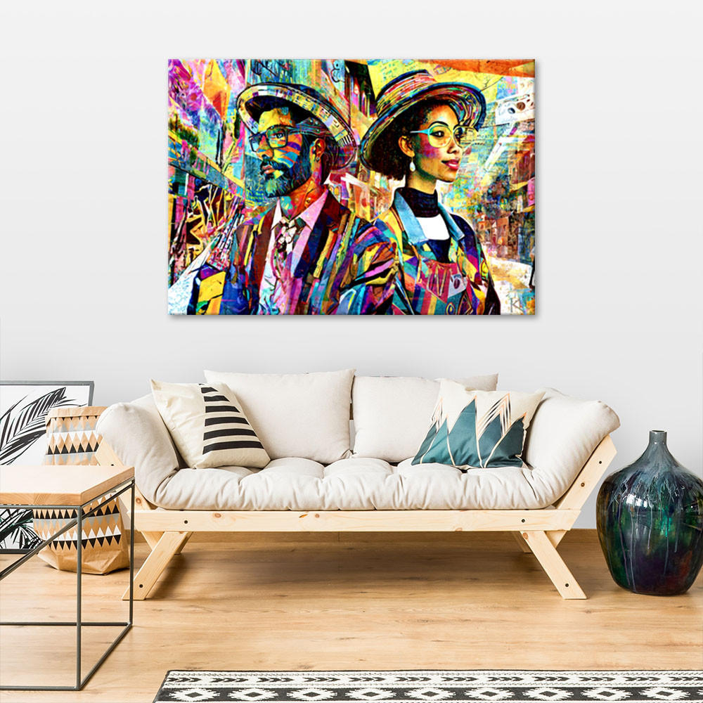 LEINWANDBILD Frau und Mann Abstraktion 100x70cm - Lila, Textil (100/70cm) - Feeby
