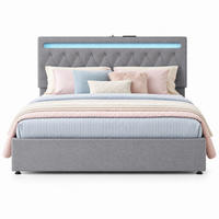 POLSTERBETT 180/200 mit Bettkasten, hydraulischem Hebemechanismus, LED und USB-Anschluss in Grau - Grau, Holzwerkstoff/Textil (180/200cm) - EVRYAE