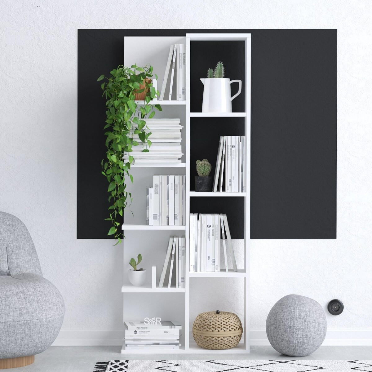 KNIHOVNA LILY se 4 výklenky a 4 policemi, V 150 cm - bílá, kompozitní dřevo (18/150/60cm) - Calicosy