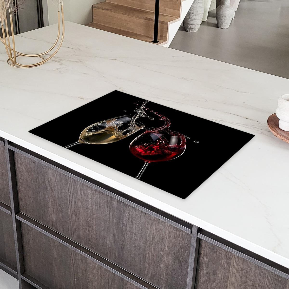 HERDABDECKPLATTE Rotwein - Weißwein - Glas - Schwarz Induktionsschutz 81.6x52.7 cm - Weinrot, Kunststoff (81.6/52.7/0.2cm) - MuchoWow