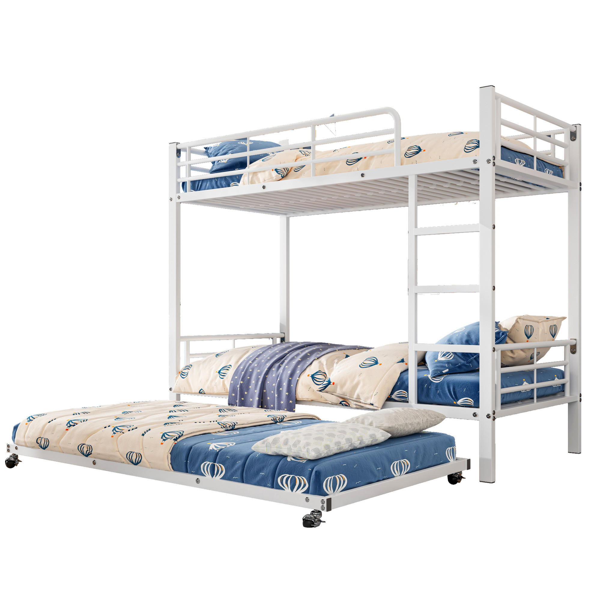 ETAGENBETT 90/200 cm in Weiß aus Metall mit Ausziehbett 90/190 cm - Weiß, Metall (90/190cm) - Flora Grace