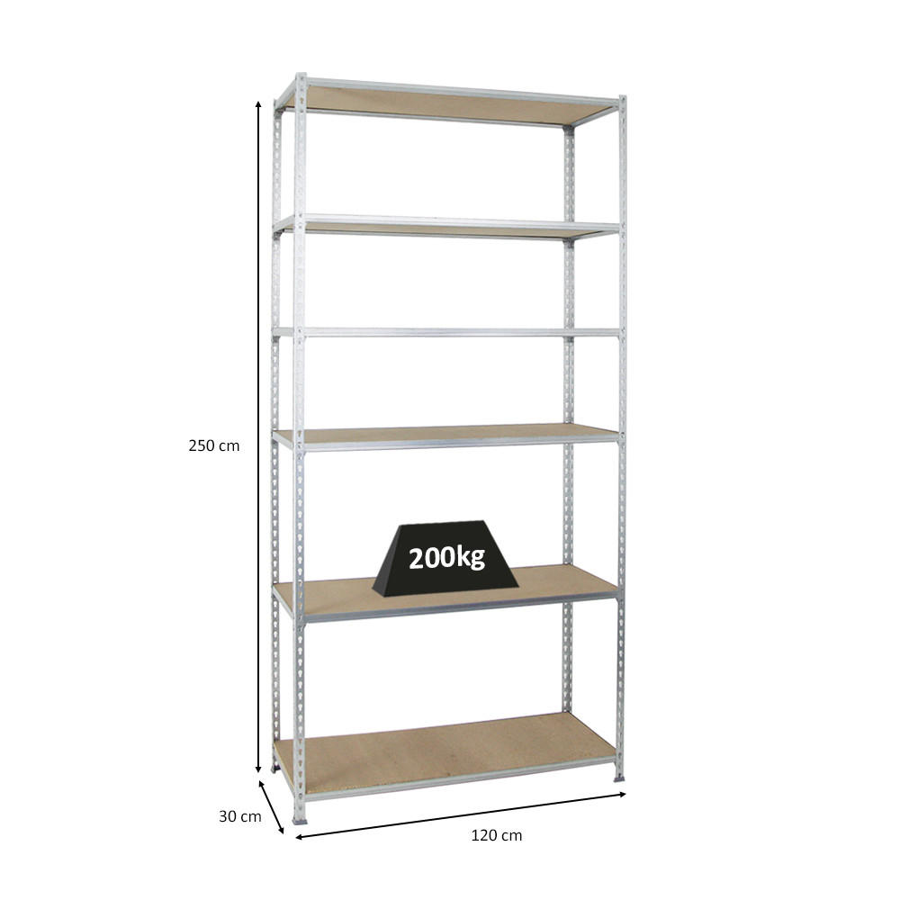 SCHWERLASTREGAL Giant Muli HxBxT 250 x 120 x 30 cm 6 Fachböden Fachlast 200 kg Verzinkt - Silberfarben, Metall (120/250/30cm) - PROREGAL