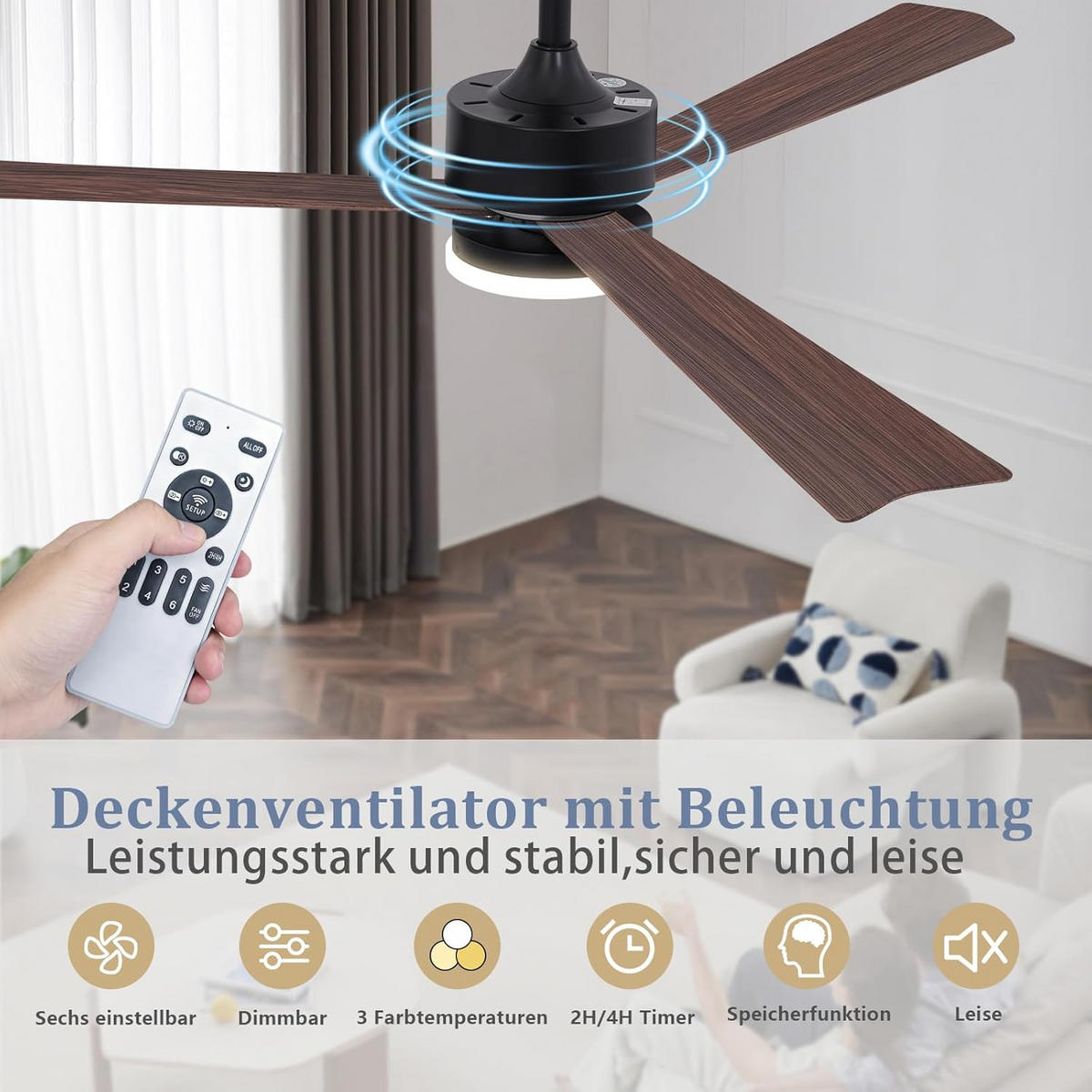 DECKENVENTILATOR mit Beleuchtung Qarvel 131/15/40 cm - Braun, Kunststoff/Metall (131/15/40cm) - ZMH