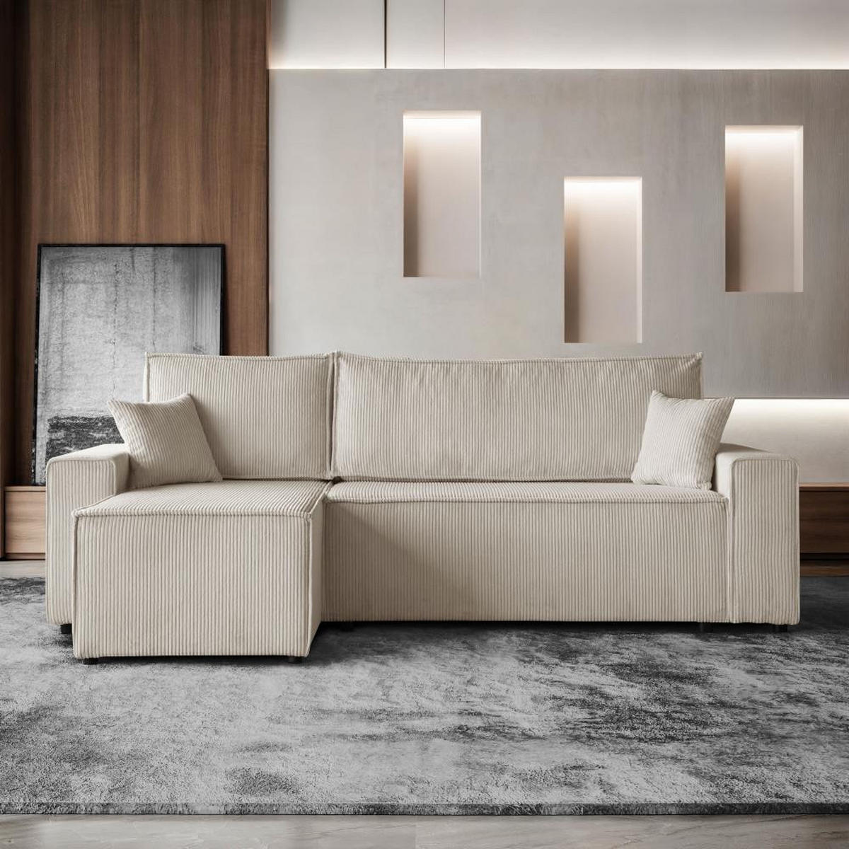 ECKSCHLAFSOFA mit Schlaffunktion Hektor beige - Beige/Schwarz, Kunststoff/Textil (247/152cm) - Beautysofa