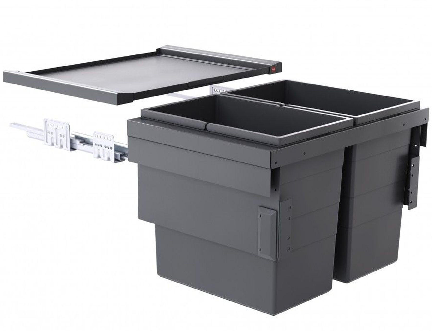 EINBAUMÜLLEIMER Hailo Cargo Schrankbreite 60cm Frontauszug selbstschließend - Grau, Kunststoff (56.8/42.4/40cm) - Hailo