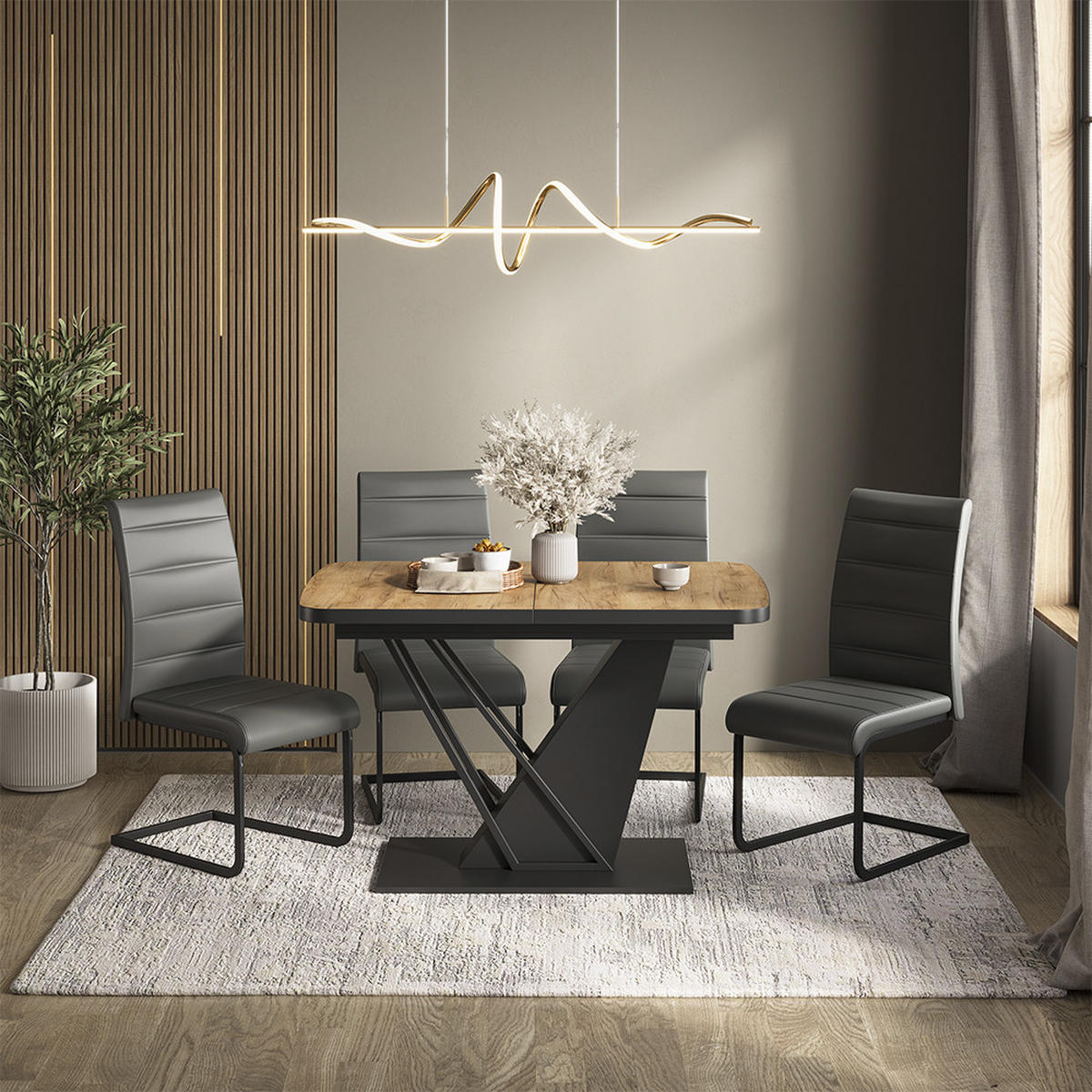SÚPRAVA JEDÁLENSKÉHO STOLA Fenaro, Dub Goldkraft/čierna, 120 x 80 cm so 4 jedálenskými stoličkami, šedé - čierna/dub medový, kompozitné drevo (120/76/80cm) - Vicco