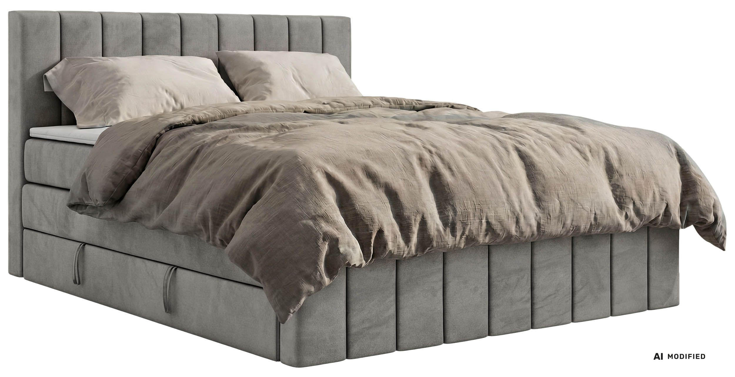 BOXSPRINGBETT ALVER KING DUO 200/200 - Hellgrau Velvet - Topper T25 - H4 - Hellgrau/Schwarz, Kunststoff/Textil (200/200cm) - MKS