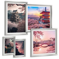 BILDER SET 5er Set - 50x50 cm & 20x30 cm & 40x60 cm Silberner Rahmen - Fantasielandschaften Japans - Silberfarben, Kunststoff (40/60cm) - TULUP