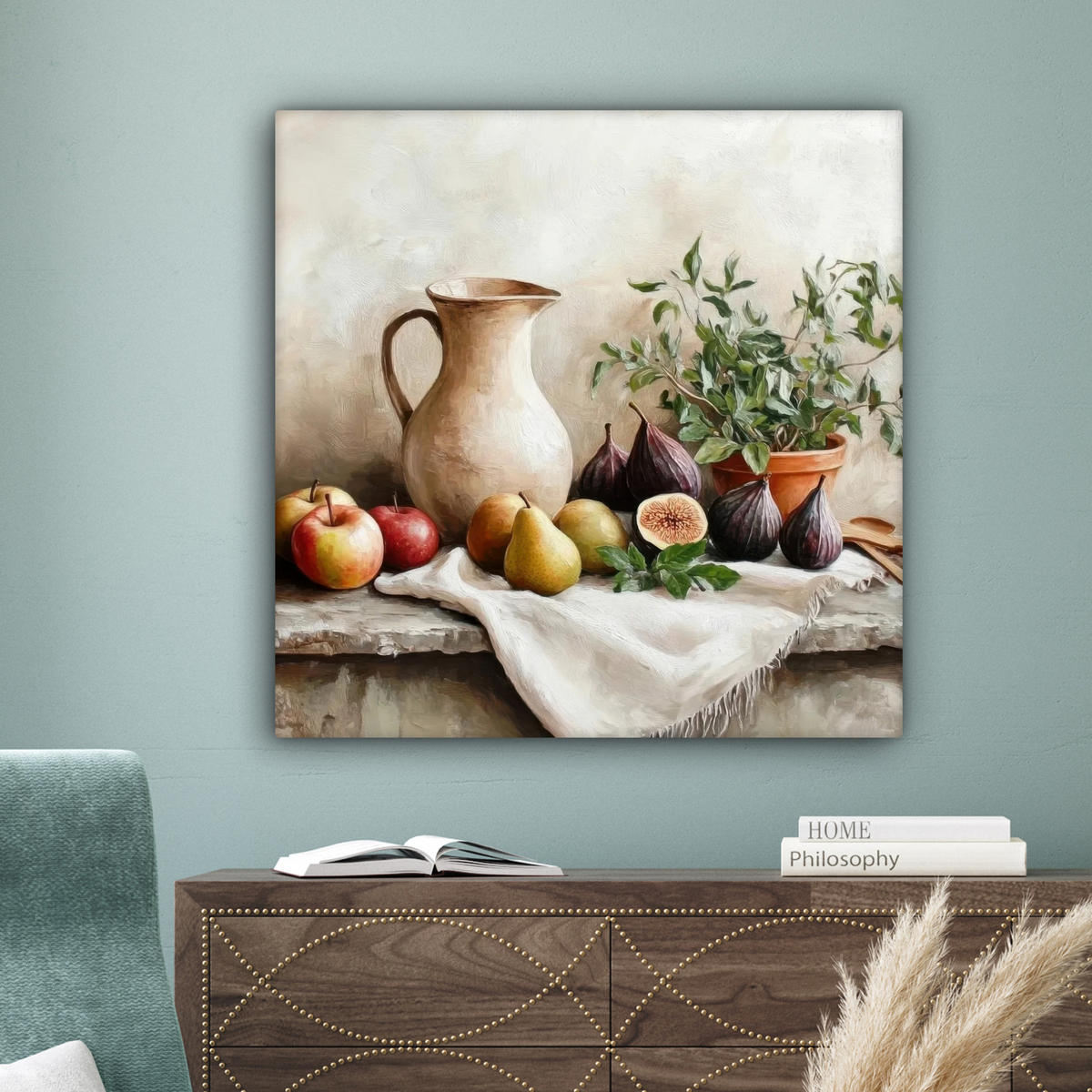 LEINWANDBILD Obst - Kräuter - Ländlich 90x90 cm - Naturfarben, Textil (90/90cm) - MuchoWow