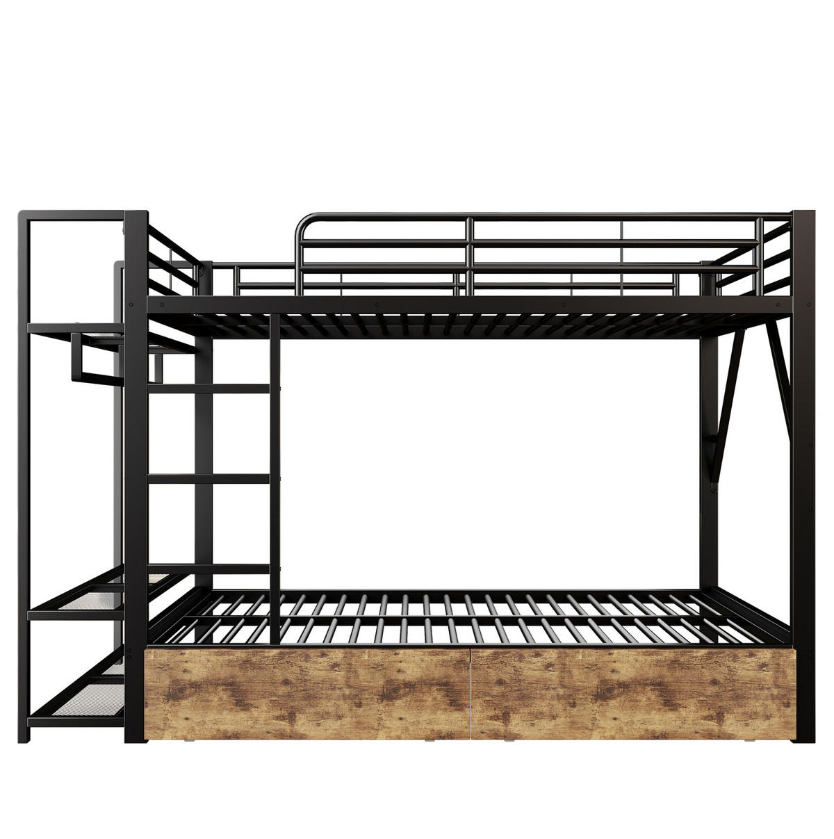 ETAGENBETT 140/200 cm Schwarz mit LED und Schubladen - Schwarz, Metall (140/200cm) - MIVRAY