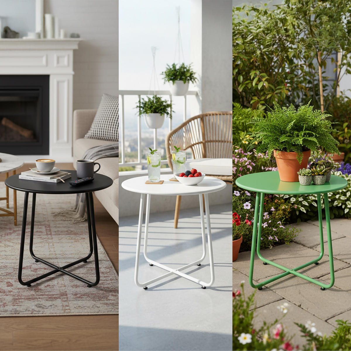 BEISTELLTISCH - Schwarz, Metall (44/44/46cm) - Relaxdays