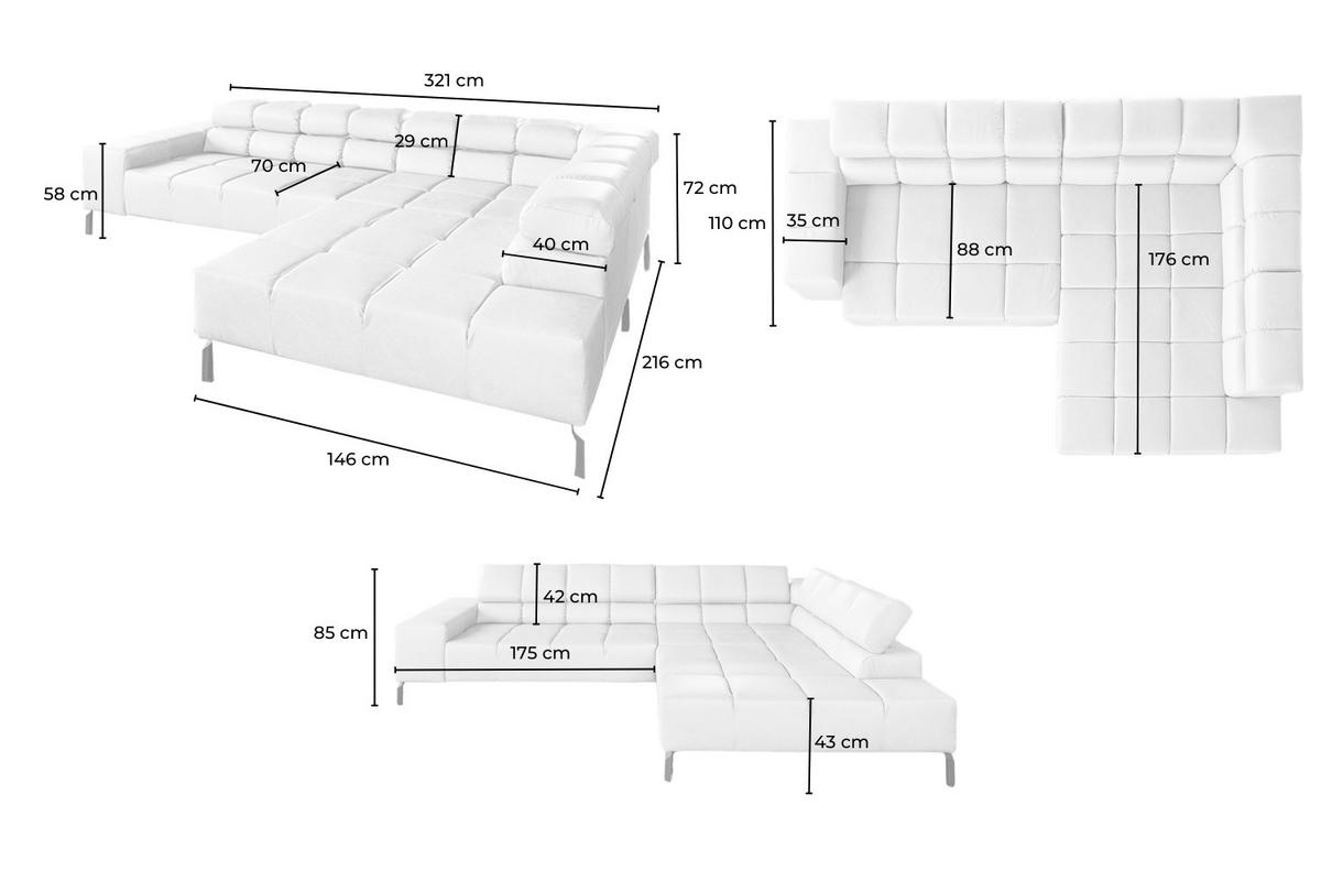 ECKSOFA NELSON Hellgrau Leder Relaxfunktion - Hellgrau/Schwarz, Leder/Metall (321/216cm) - KAWOLA