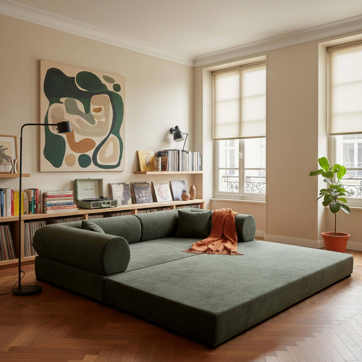 SCHLAFSOFA mit 2 Sitzplätzen, Grün - Grün, Textil (204/67/102cm) - Oviala