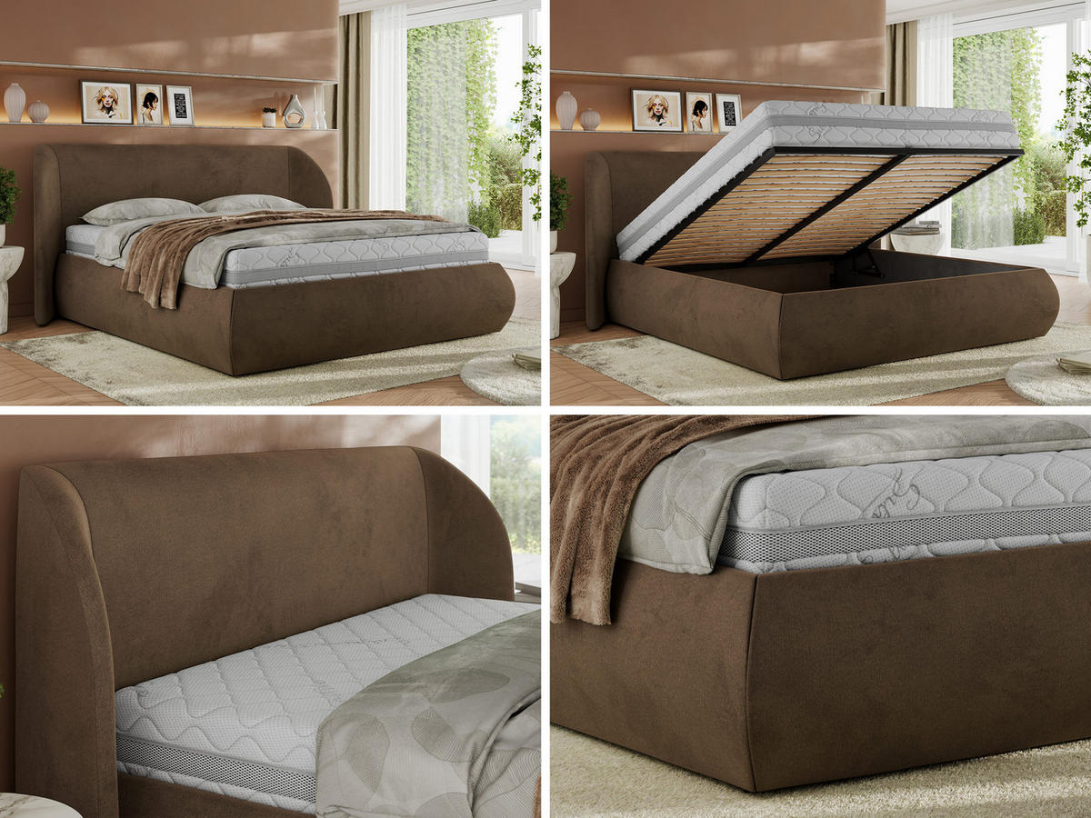 POLSTERBETT CAELA CLASSIC 180/200 - Braun Velvet - Pocket-Matratze - Braun, Textil (180/200cm) - MKS