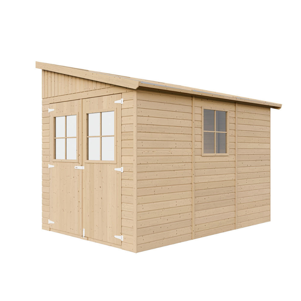 HOLZ-GARTHENHAUS (ohne Seitenwand) MIT IMPRÄGNIERTEM BODEN - H244x211x318 cm/6,02 m2 - M339+M339G - Beige, Holz (216/249/297cm) - Timbela