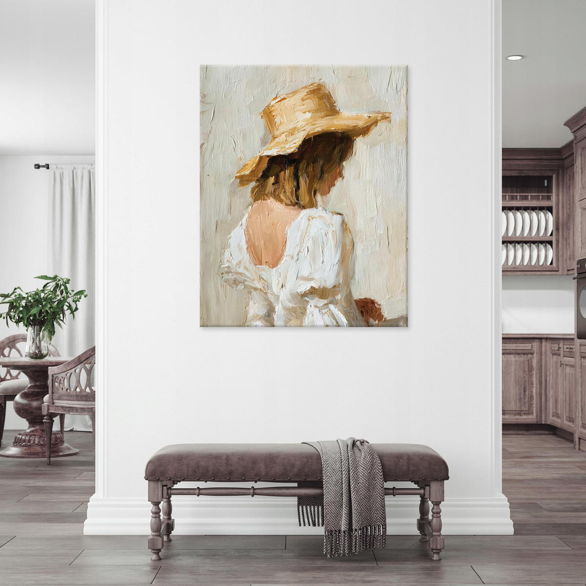 BILDER Frau Hut Abstrakt Boho Beige 60x40 - Multicolor, Holzwerkstoff (40/60cm) - Wallarena