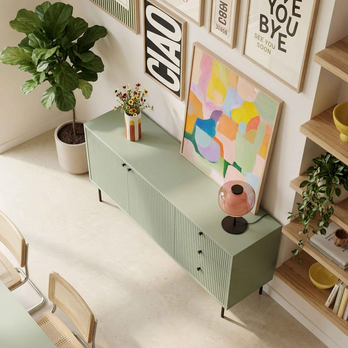 SIDEBOARD 150 cm, Salbeigrün - Grün, Holz/Metall (150/75/40cm) - Oviala