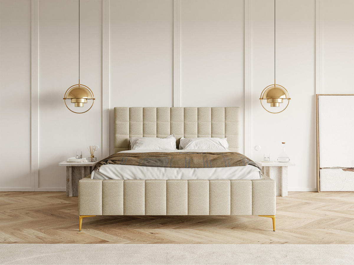 POLSTERBETT Szejlo Beige Chenille 160 cm - Beige/Goldfarben, Textil/Metall (160/200cm) - Selsey