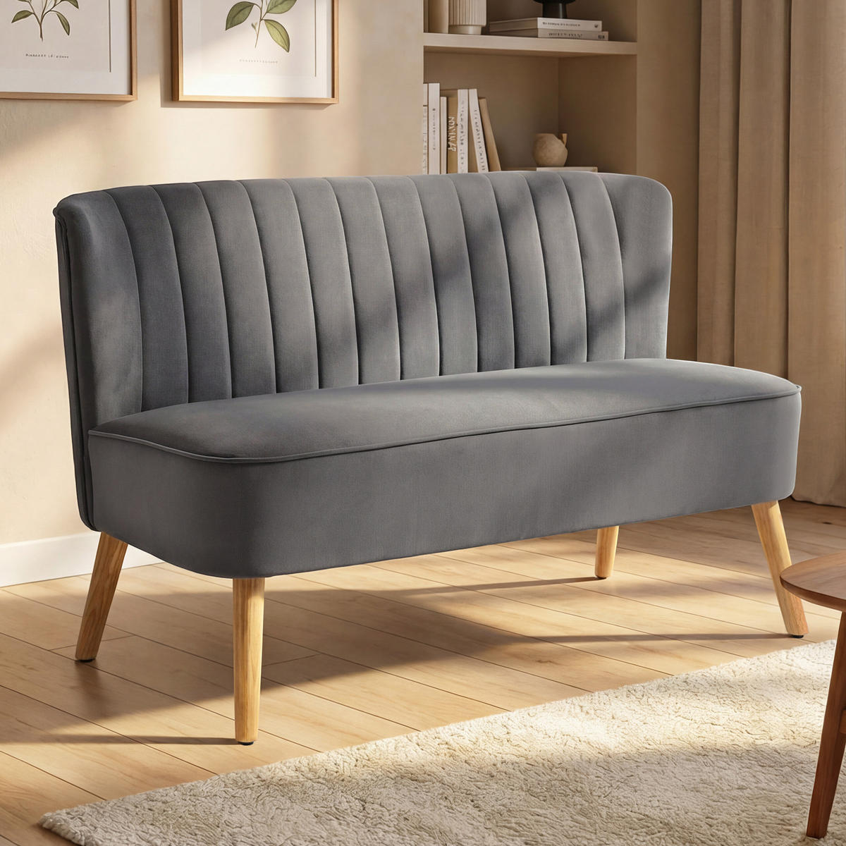2-SITZER Sofa Zweisitzer, Loveseat mit Leinenoptik, Doppelsofa mit Holzbeine - Dunkelgrau/Graubraun, Holz/Textil (56.5/77/117cm) - HOMCOM
