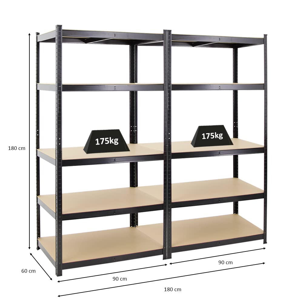 SCHWERLASTREGAL Taurus 2er-Set mit 2x 180x90x60 cm Fachlast 175 kg Schwarz - Schwarz, Metall (180/180/60cm) - PROREGAL