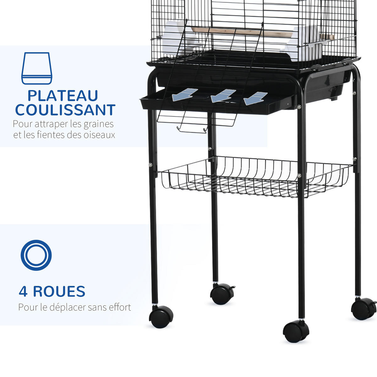 VOGELKÄFIG DE-17810 auf Rollen mit Dachöffnung Schwarz - Schwarz, Metall (36/130/46cm) - ComfortXL