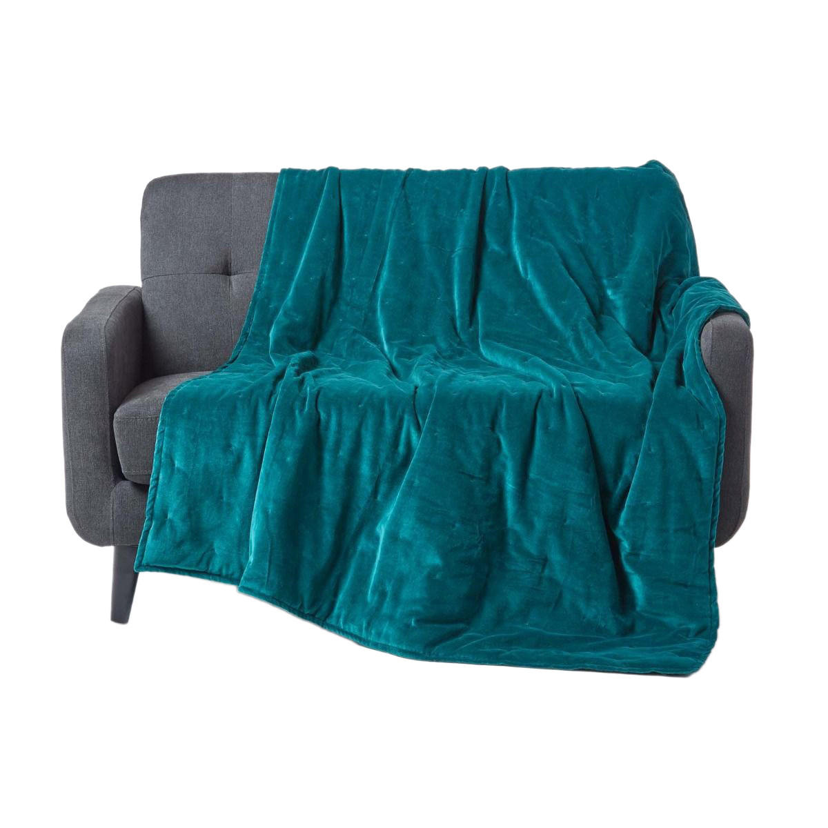 SAMT-KUSCHELDECKE 120/150 cm, Baumwolle wattiert - Petrol, Textil (125/150cm) - Homescapes