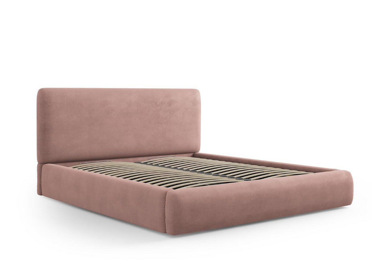 BETT mit Bettkasten und Kopfteil Colonel aus Chenille-Stoff rosa 200x200cm - Pink, Textil (200/200cm) - Cosmopolitan Design