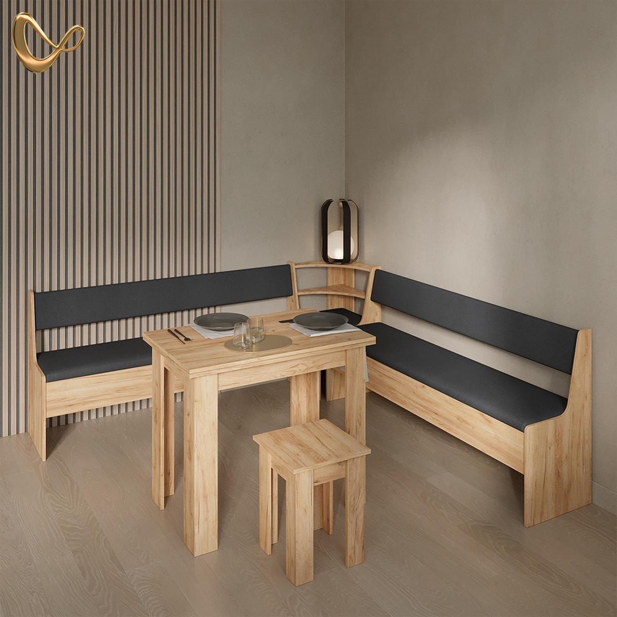 ECKBANKGRUPPE Tiberio Goldkraft Eiche 210 x 210 cm mit Tisch - Honigeiche, Holzwerkstoff (210/80/210cm) - Livinity®