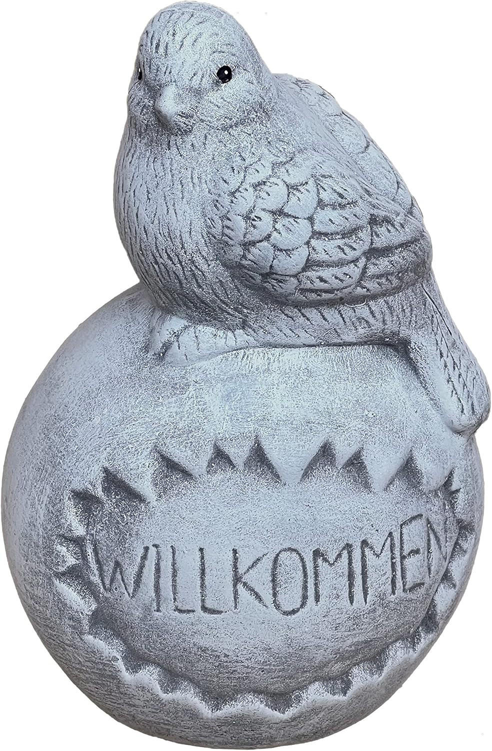 STEINFIGUR Vogel auf Kugel Willkommen frostfest Steinguss - Grau, Stein (15/22/15cm) - stoneandstyle