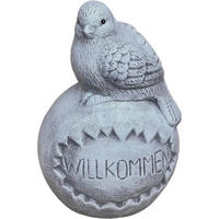 STEINFIGUR Vogel auf Kugel Willkommen frostfest Steinguss - Grau, Stein (15/22/15cm) - stoneandstyle
