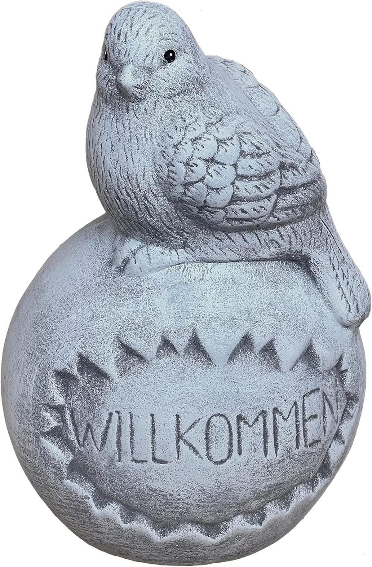 STEINFIGUR Vogel auf Kugel Willkommen frostfest Steinguss - Grau, Stein (15/22/15cm) - stoneandstyle