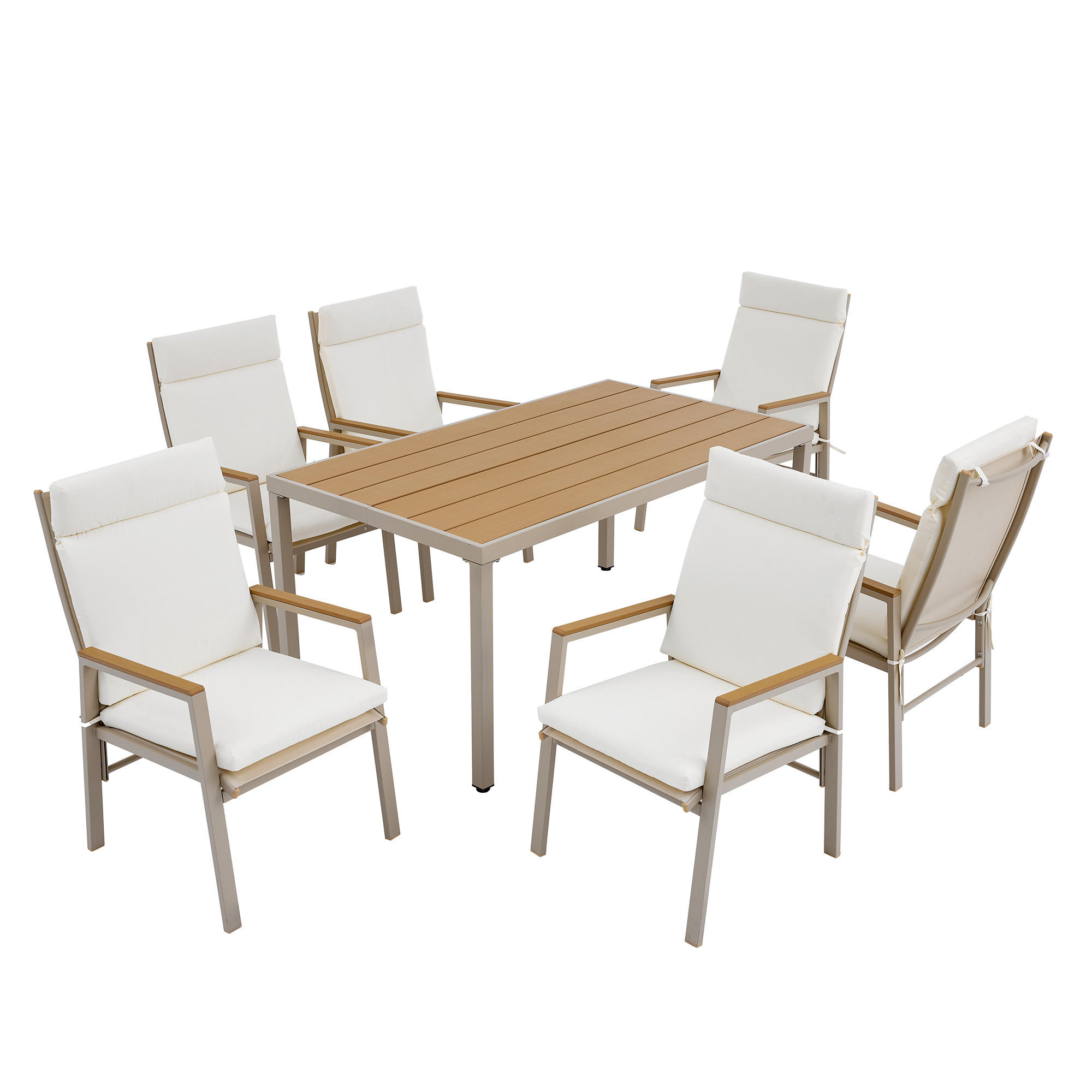 DINING-LOUNGESET für 6 Personen, bestehend aus 1 Tisch und 6 Stühlen - Beige, Textil - Coonoor