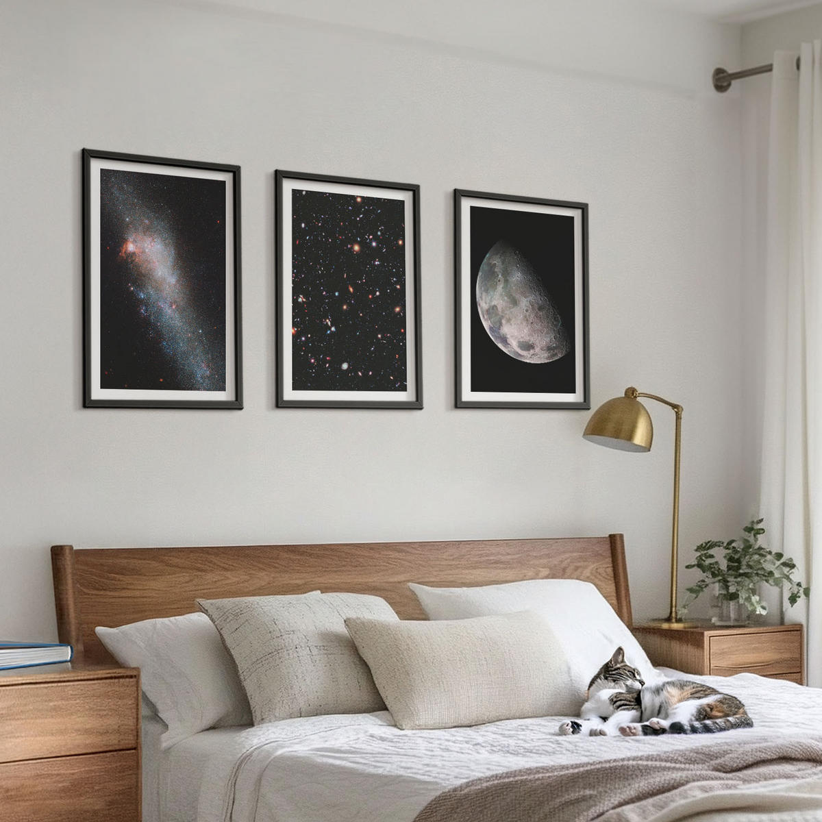 BILDER SET 3er Set - 40x60 cm Schwarzer Rahmen - Weltraum Galaxien Sterne Mond - Schwarz, Kunststoff (40/60cm) - TULUP