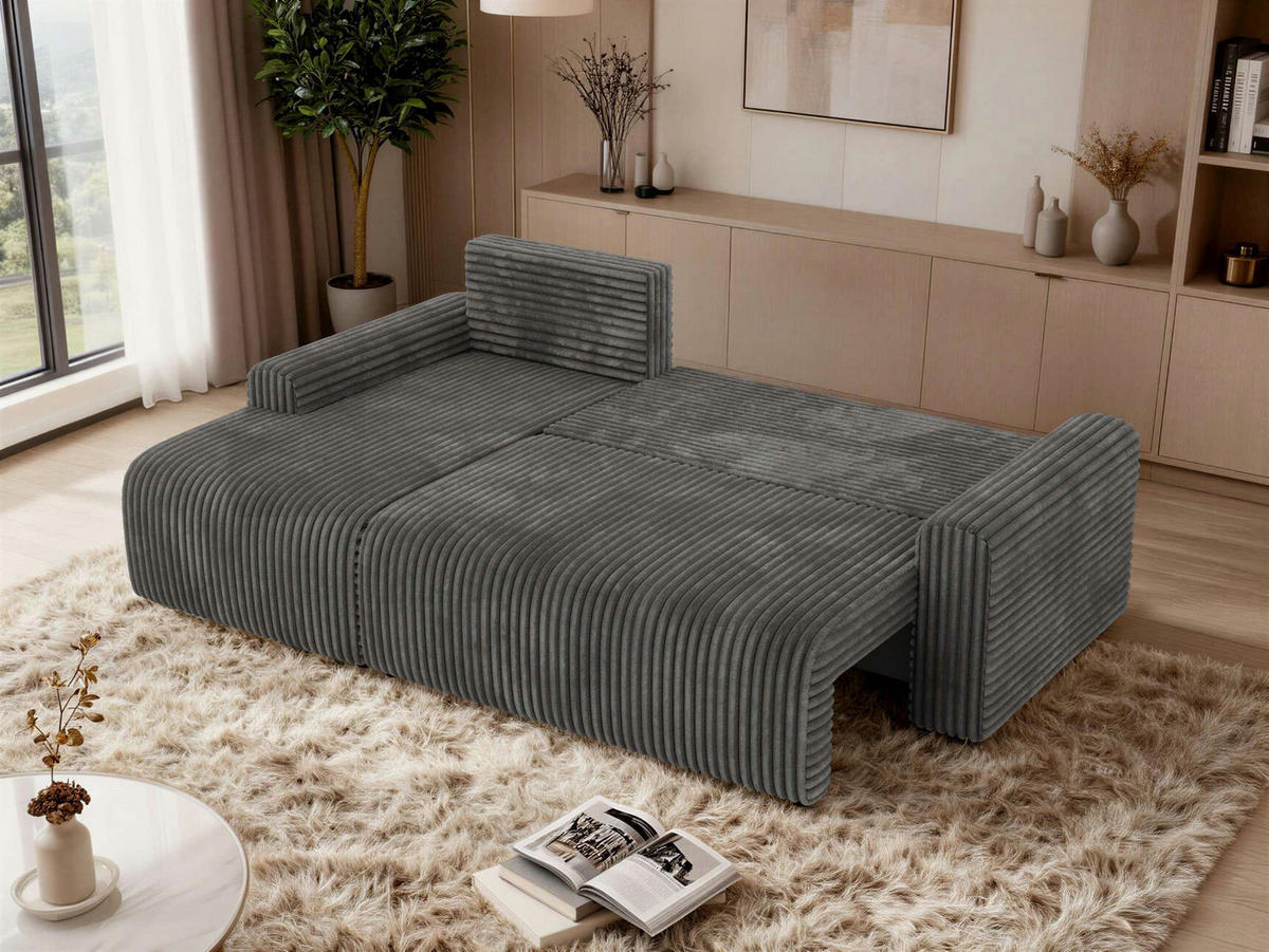 ECKSOFA NESSARO L Grau Cord - Links Seite - Schwarz/Grau, Kunststoff/Textil (244/151cm) - MKS