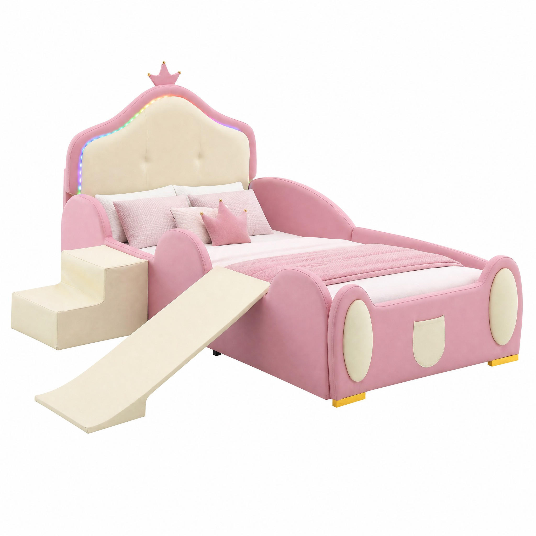 KINDERBETT mit Rutsche und Treppe 90x200 cm PU Pink - Pink, Holz (90/200cm) - Meubliv