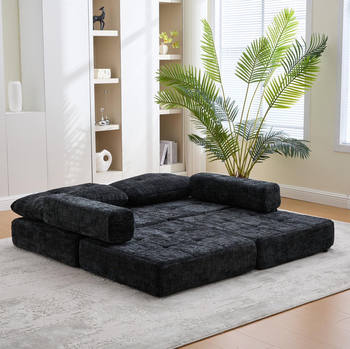 SCHLAFSESSEL klappbar 79x180 cm Chenille Schwarz - Schwarz, Kunststoff (79/57/79cm) - Beauniv
