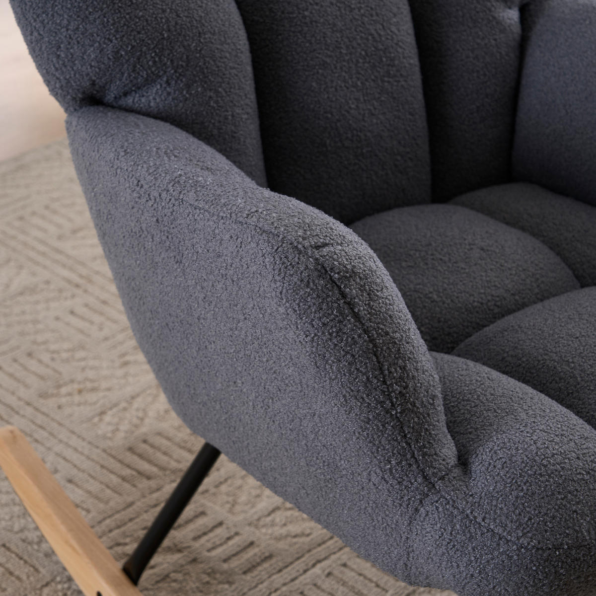 SCHAUKELSTUHL 73/92/94 cm Grau mit Massivholzrahmen für Wohnzimmer Schlafzimmer Balkon - Grau, Textil (92/94/73cm) - OKWISH