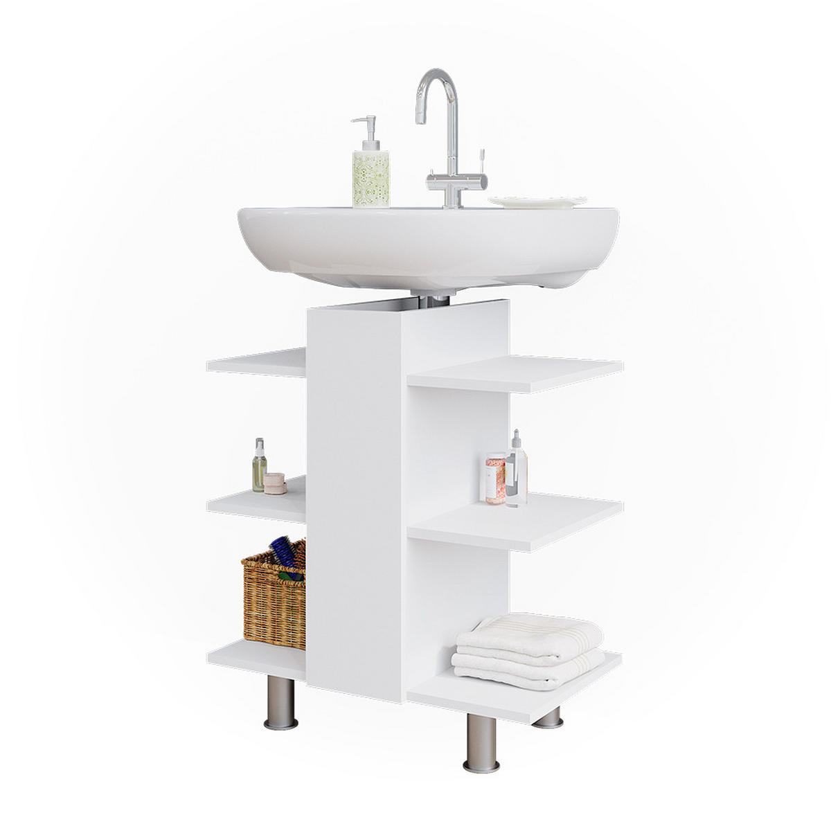 WASCHBECKENUNTERSCHRANK Fynn Weiß 60 x 70 cm mit 6 Ablage - Weiß, Holzwerkstoff (60/70/36.6cm) - Vicco