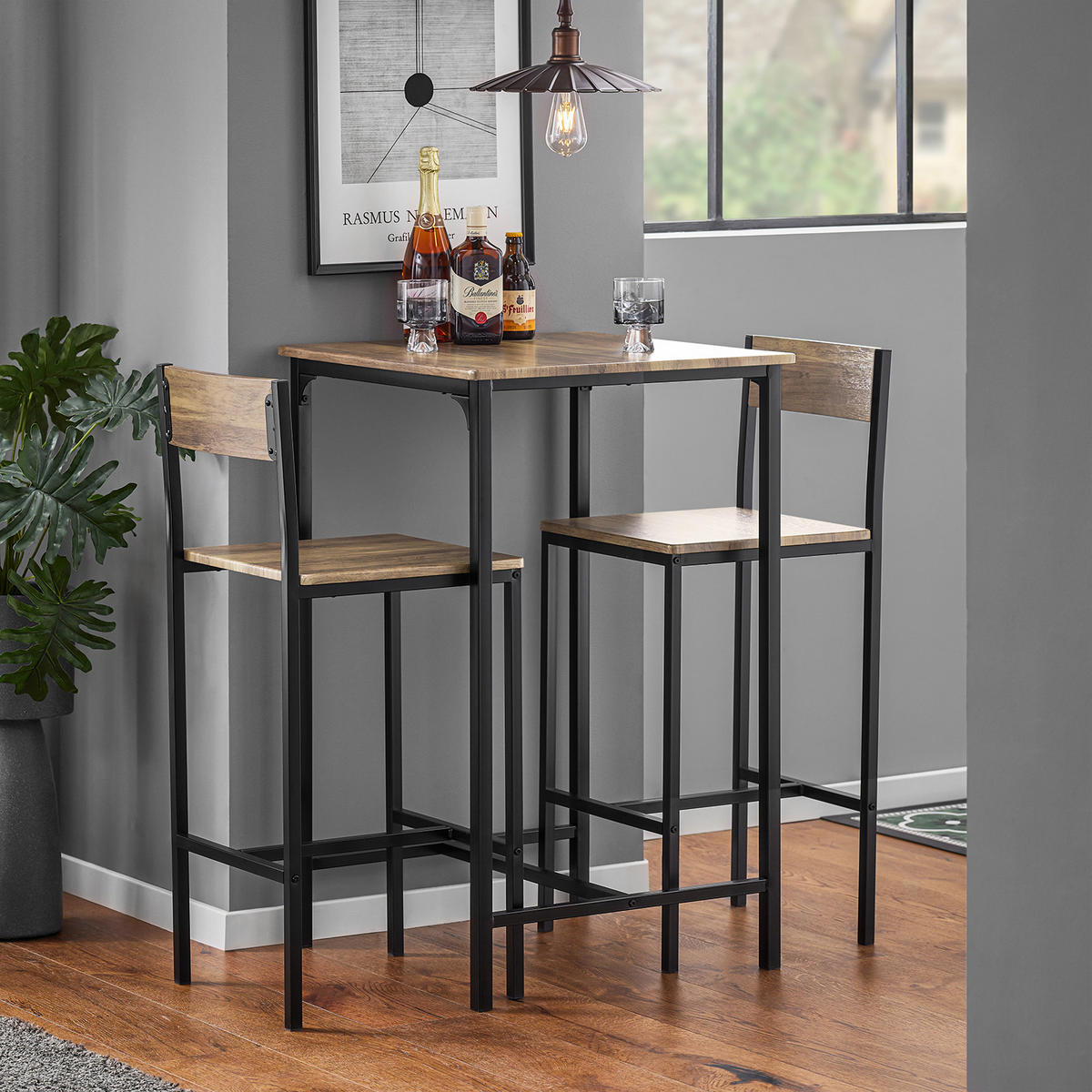 BARTISCH + 2 x BARHOCKER - Naturfarben, Holzwerkstoff (60/97/60cm) - SoBuy